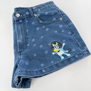 Bluey Denim Shorts Star Print Embroidered Character Kids Size XL Blue
